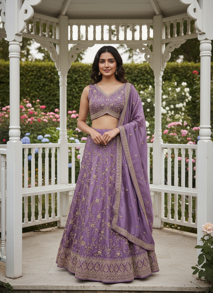 Lavender Silk Blouse with Zari Embroidery (54333)