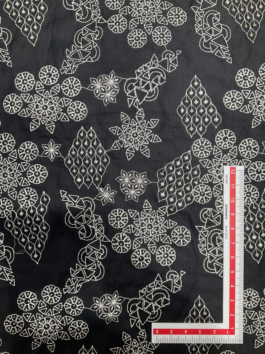Midnight Black Linen with Allover Embroidery (53980)