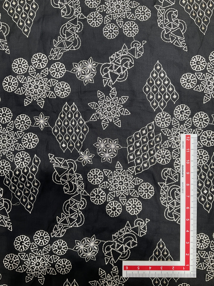 Midnight Black Linen with Allover Embroidery (53980)