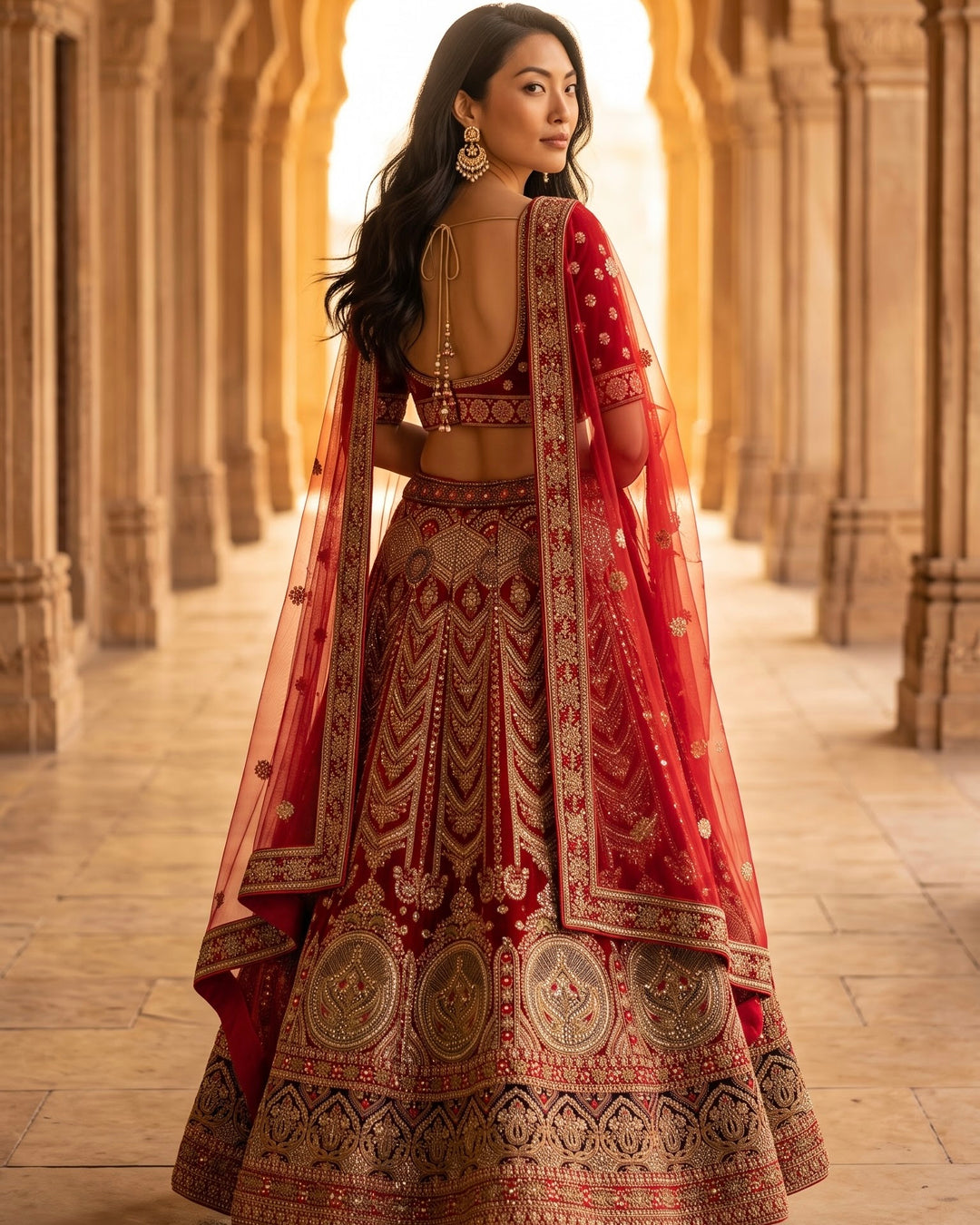Crimson Velvet Bridal Lehenga with Embroidery (51900)