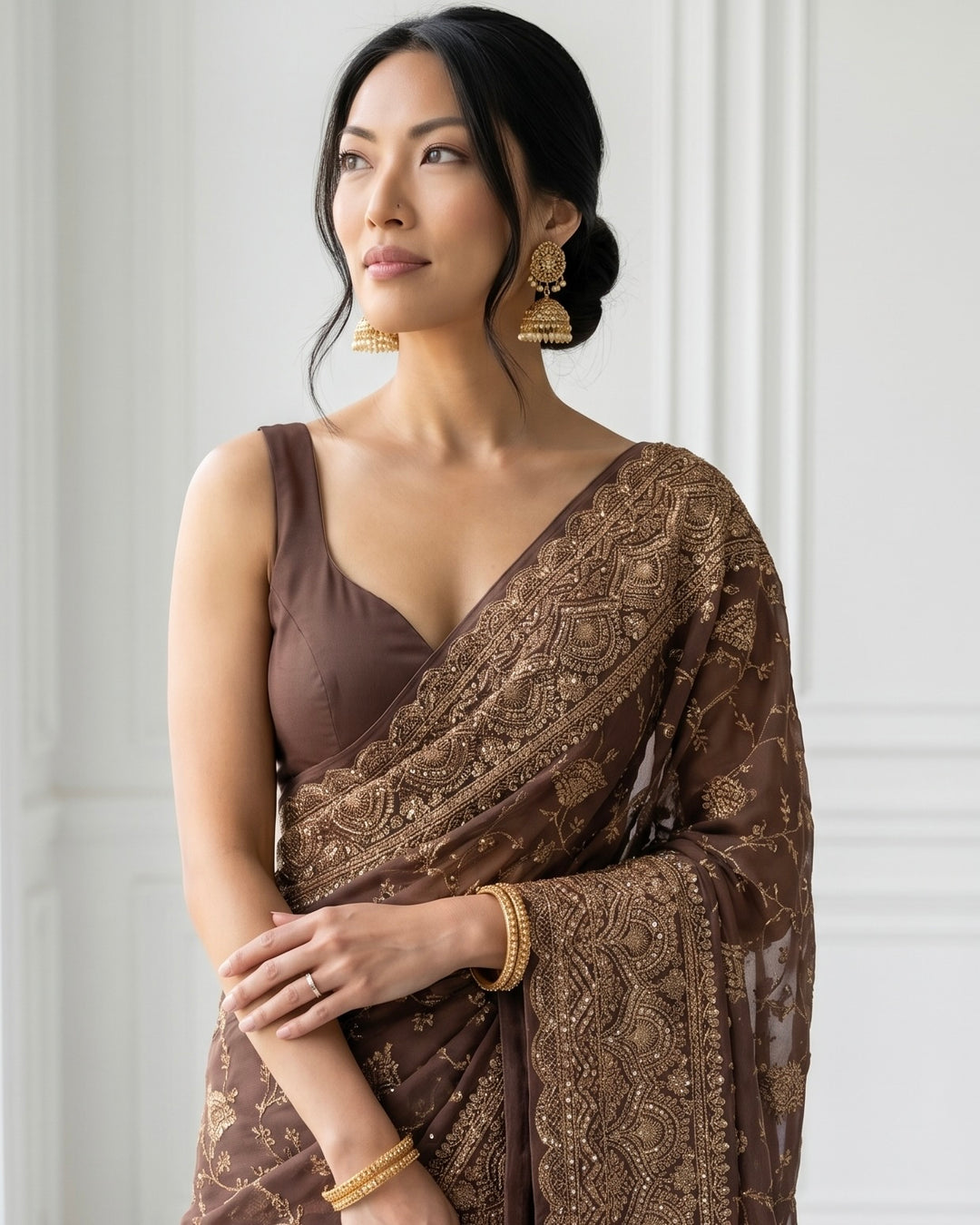 Purple Embroidered Organza Saree with Allover Elegance (54577)