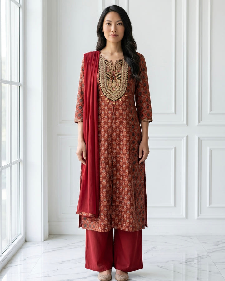 Maroon Embroidered Organza Festive Dupatta (51345)