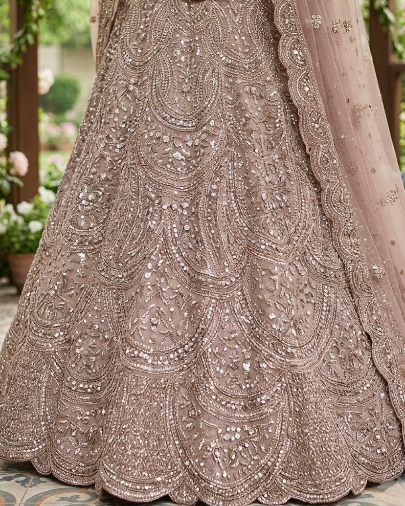 Beige Net Embroidered Bridal Dupatta (54320)