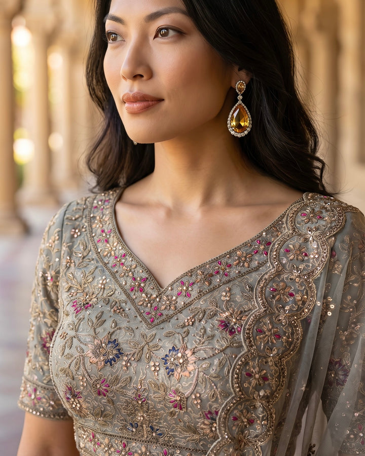 Emerald Embroidered Net Bridal Lehenga (54037)