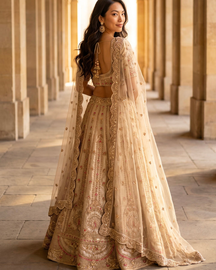Cream Silk Bridal Lehenga with Embroidery (49200)