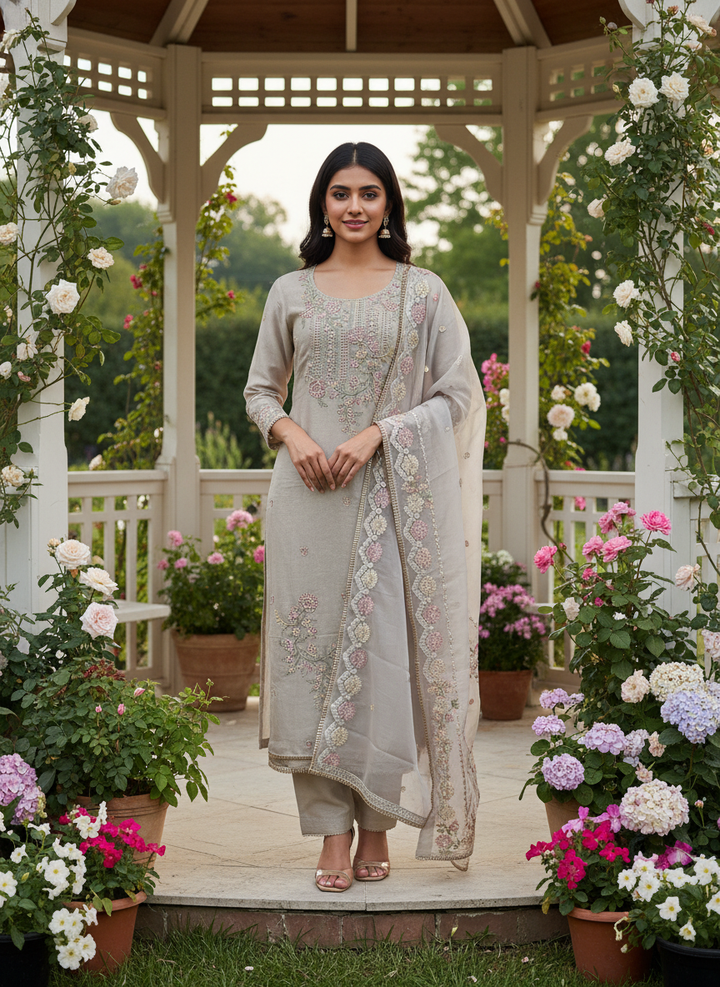Beige Tissue Embroidered Sequin Dupatta for Everyday Elegance (52501)