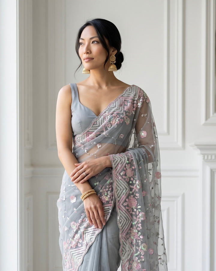 Embroidered organza Saree (36185)