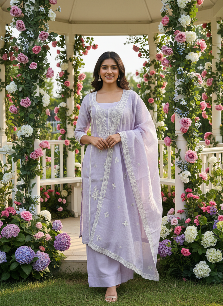 Lavender Mull Embroidered Unstitched Ensemble (54364)
