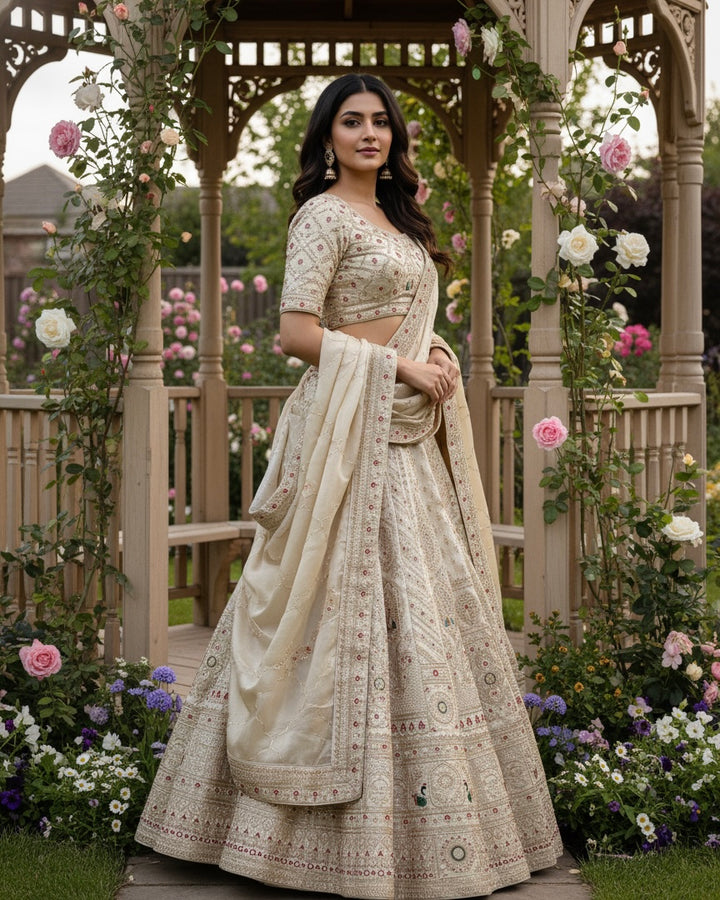 Cream Silk Embroidered Indo Western Gown (54801)