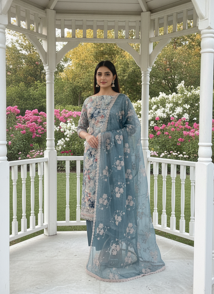 Embroidered Grey Cotton Unstitched Elegance (56899)