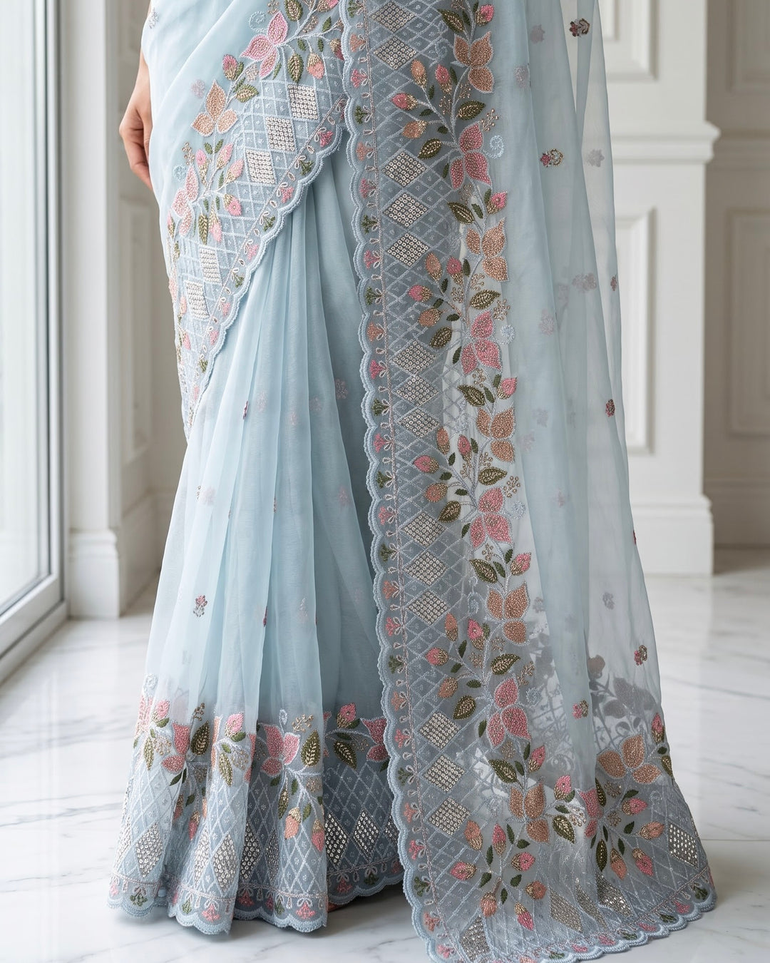 Embroidered Organza Festive Saree (10941)