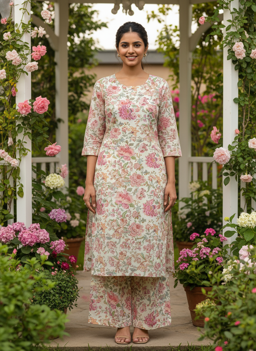 Cream Cotton Digital Print Everyday Elegance (54287)