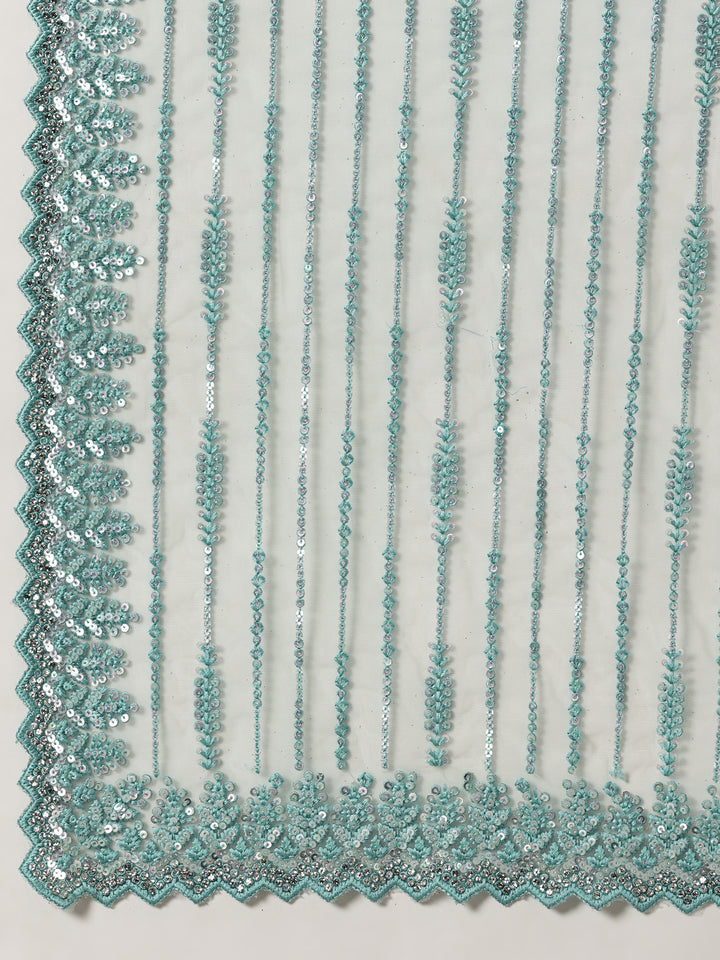 Net Green Thread work Embroidered Saree