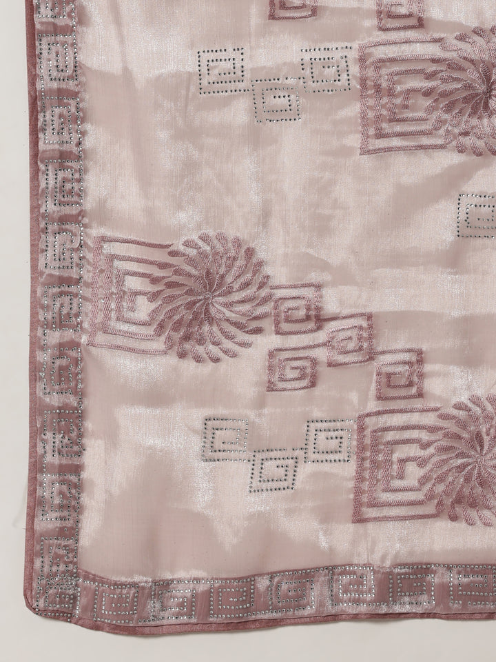 Organza Pink Thread work Embroidered Saree