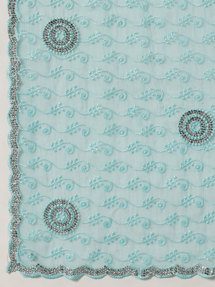 Organza Blue Thread work Embroidered Saree