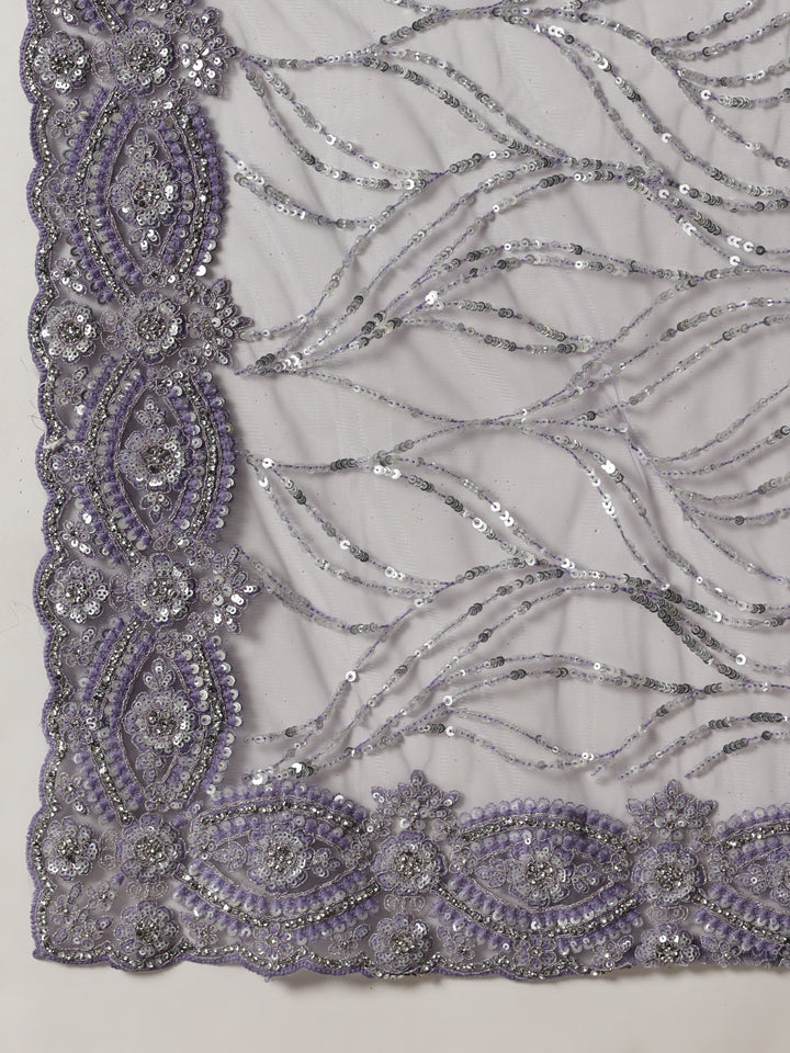 Net Purple Thread work Embroidered Saree