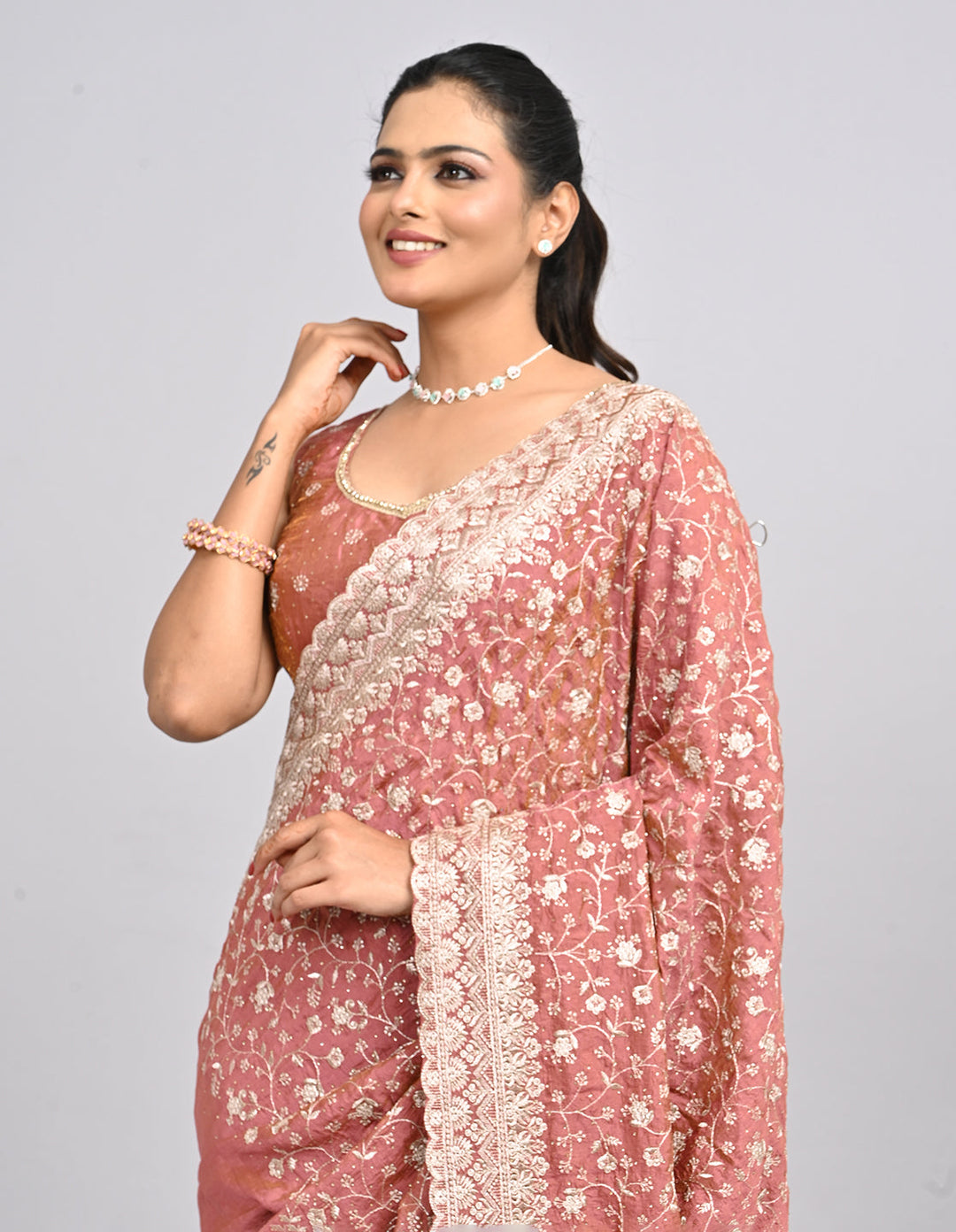 Ishya – Pink Silk Saree with Zari Embroidery & Self-Colour Blouse | Fazals (46585)