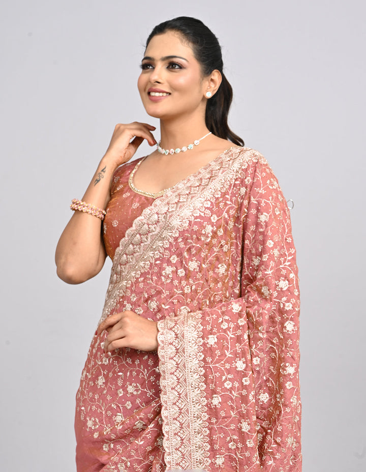 Ishya – Pink Silk Saree with Zari Embroidery & Self-Colour Blouse | Fazals (46585)