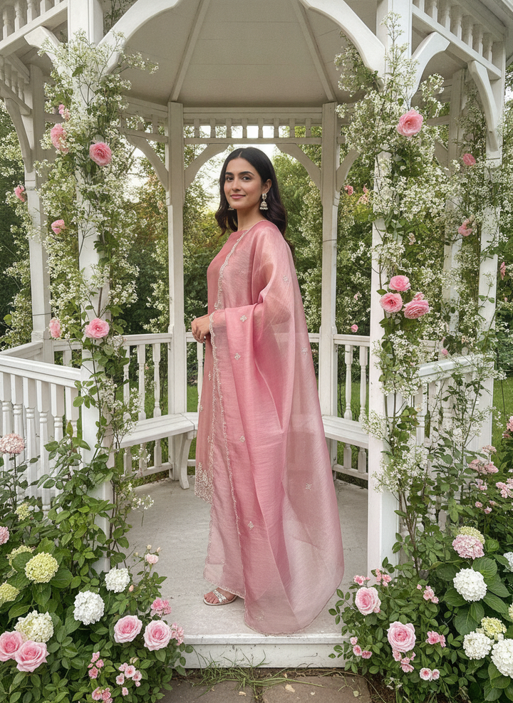 Pink Organza Embroidered Festive Ensemble (58043)