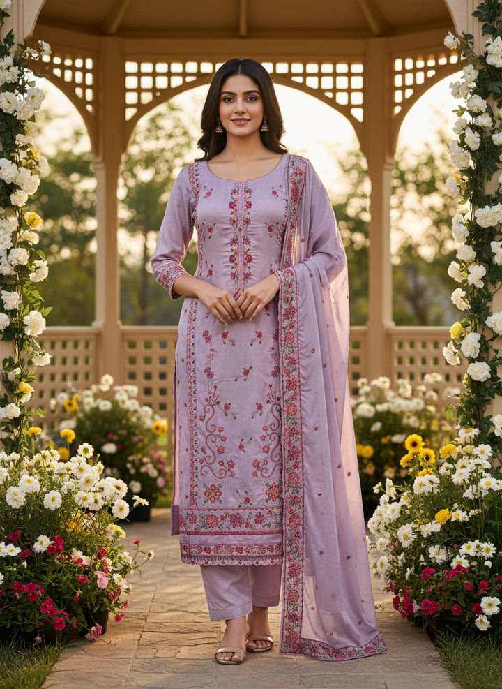 Embroidered Upada Silk Dress Materials for Effortless Elegance (43549)