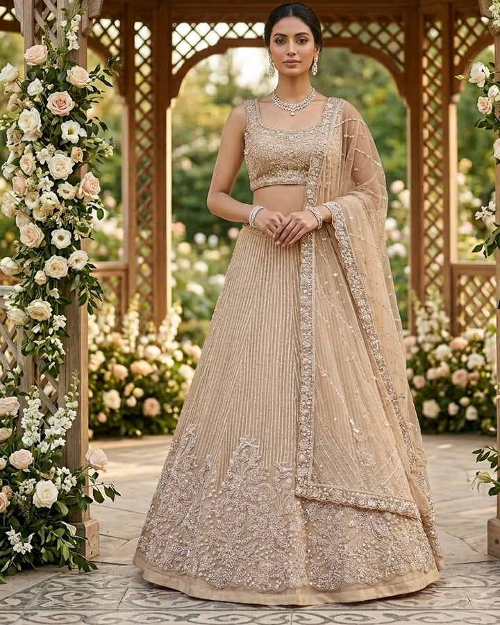 Cream Organza Embroidered Dupatta with Heritage Elegance (54520)