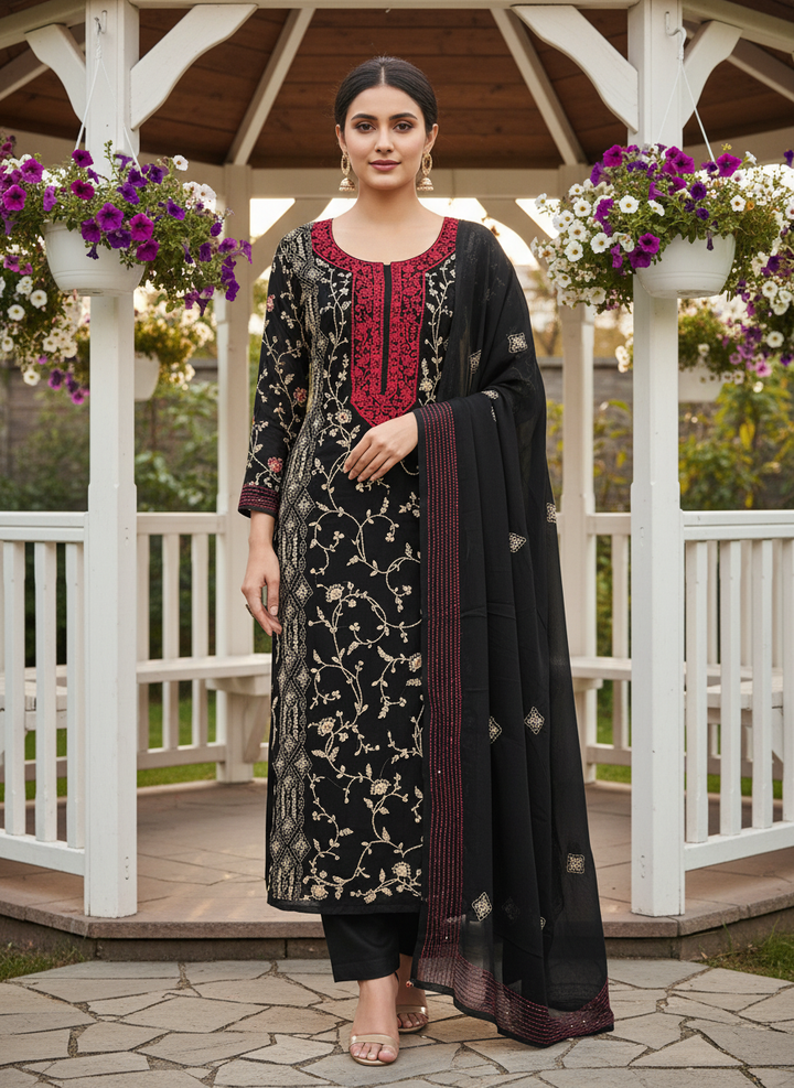 Elegant Black Georgette Embroidered Dupatta for Everyday Grace (51280)