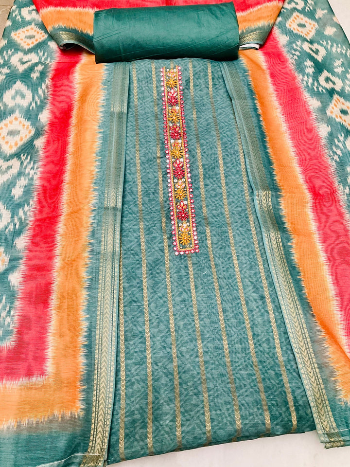 Woven Chanderi Embroidered Unstitched Salwar Suit (45339)