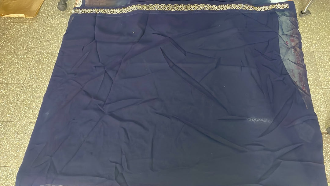 Navy Blue Embroidered Organza Saree Elegance (54579)
