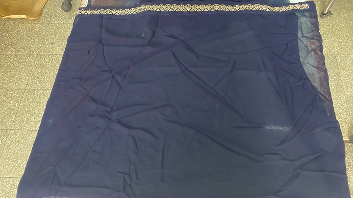Navy Blue Embroidered Organza Saree Elegance (54579)