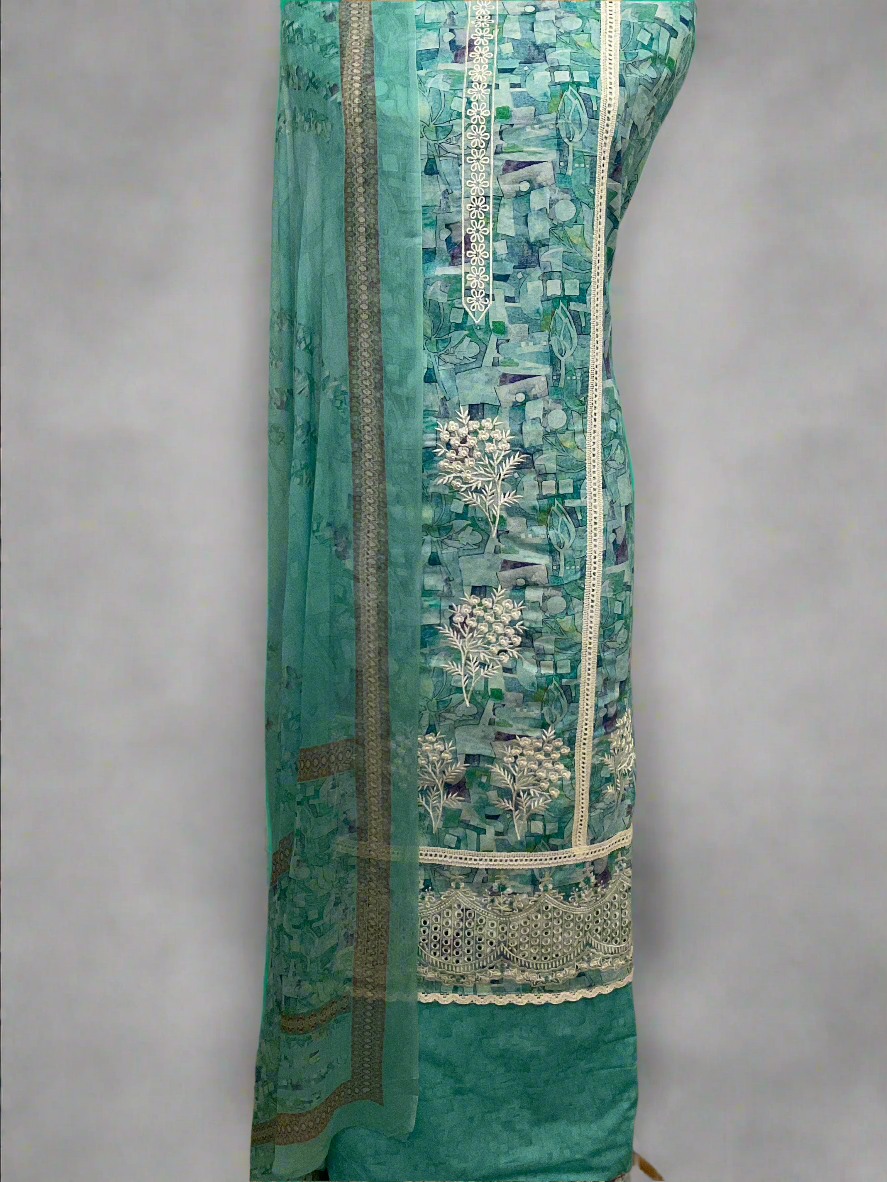 Printed Cotton Embroidered Suit (41512)