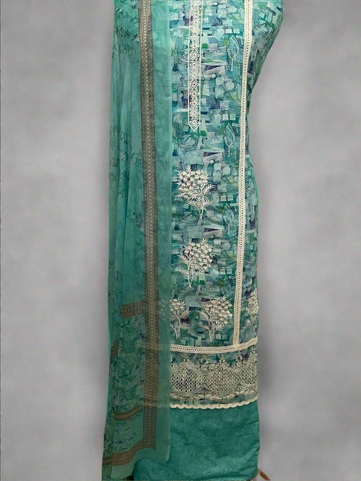 Printed Cotton Embroidered Suit (41512)