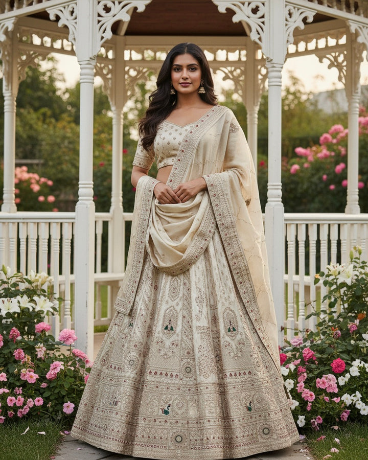 Cream Silk Embroidered Indo Western Gown (54801)