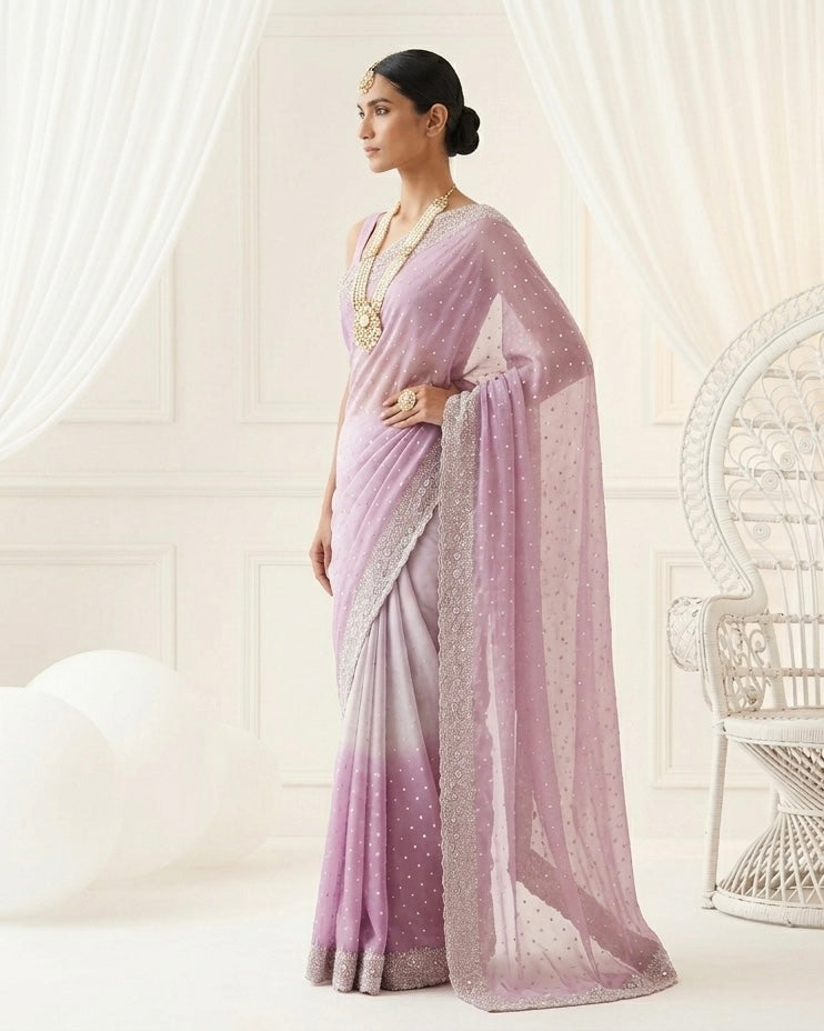 Lavender Organza Saree with Allover Embroidery (54594)