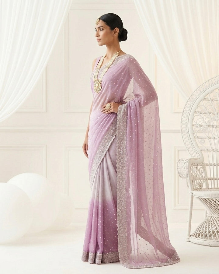 Lavender Organza Saree with Allover Embroidery (54594)