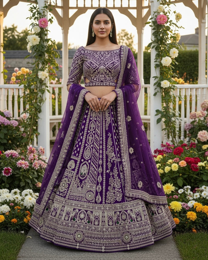 Purple Silk Embroidered Indo Western Gown (54802)