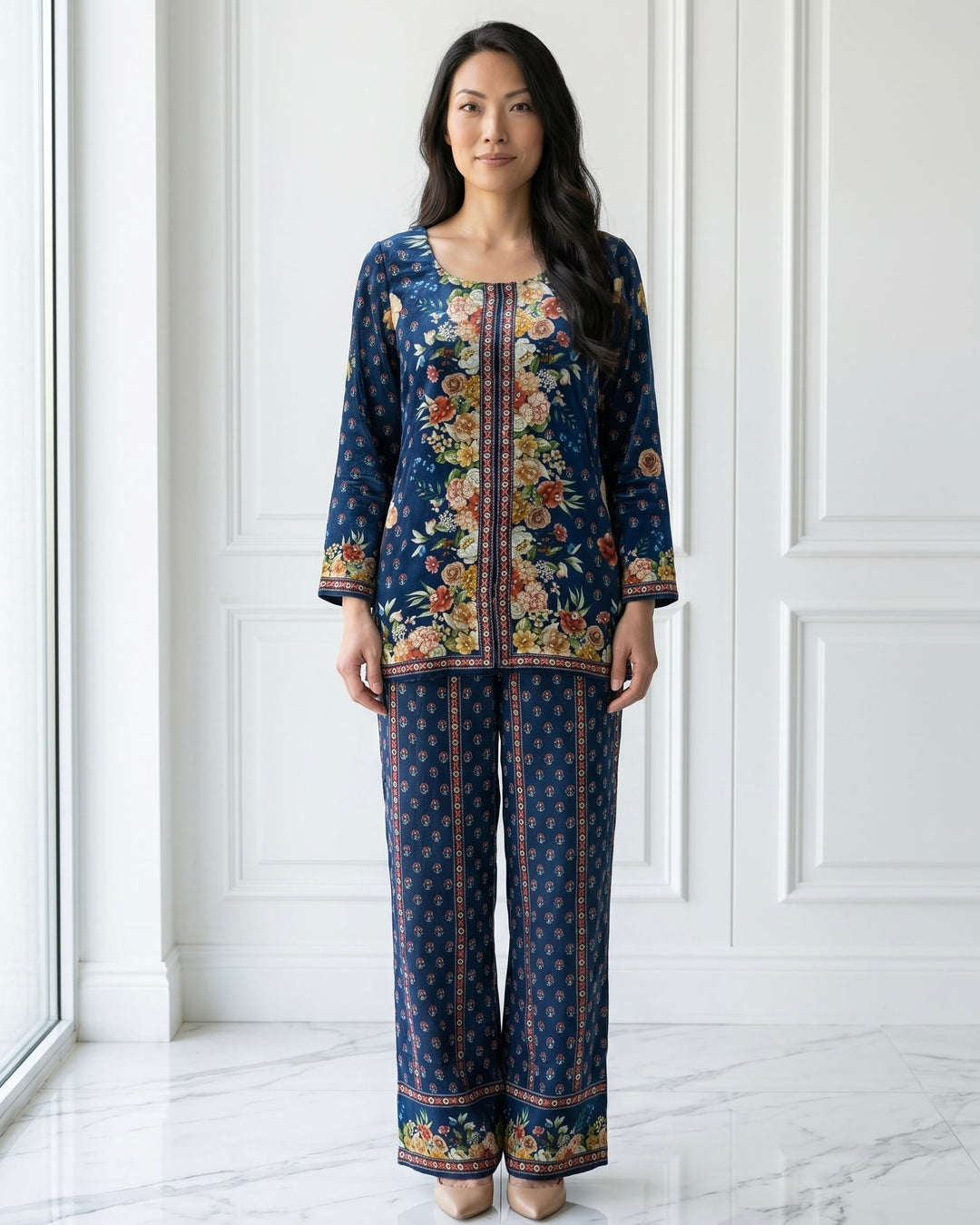 Navy Blue Embroidered Crepe Dupatta (56045)