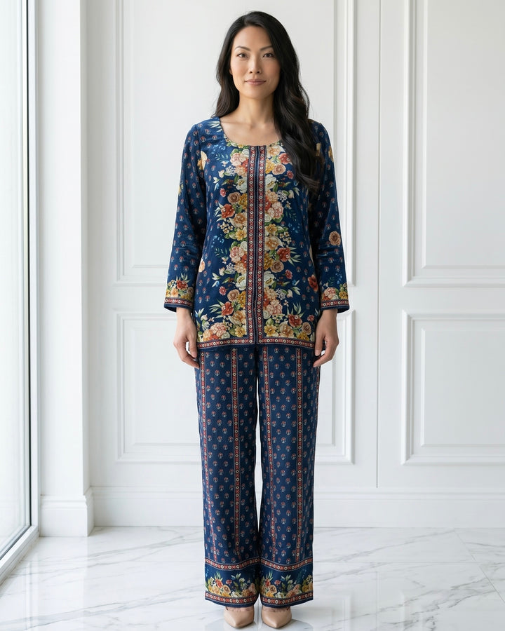 Navy Blue Embroidered Crepe Dupatta (56045)