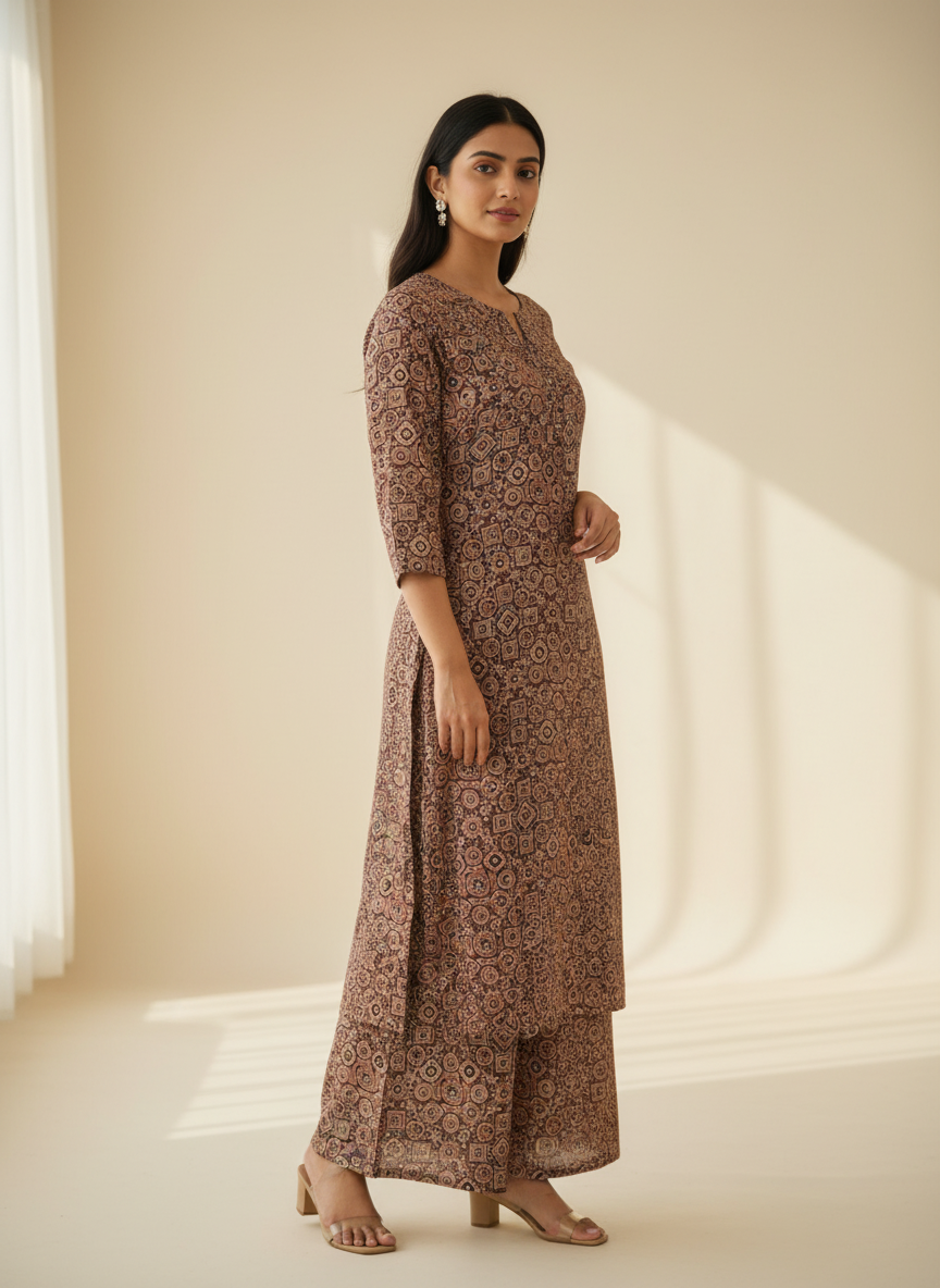 Elegant Brown Crepe Digital Print Everyday Dress (54119)