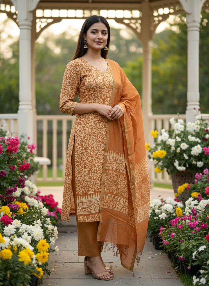 Mustard Chanderi Printed Unstitched Elegance (48235)