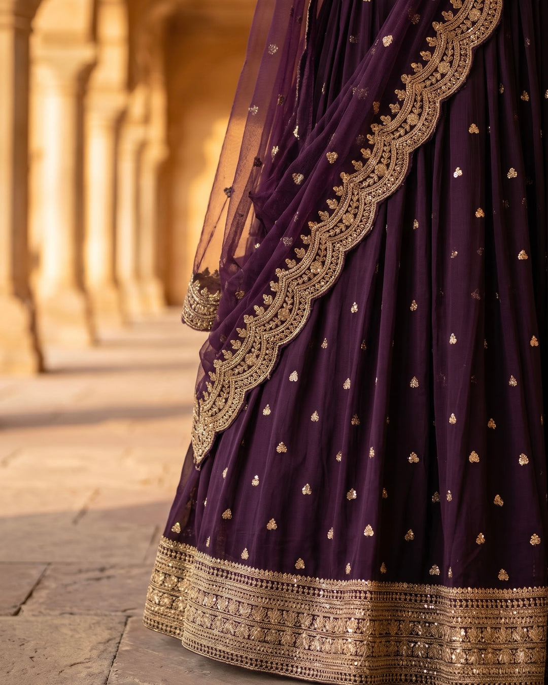Wine Georgette Embroidered Festive Lehenga (27233)