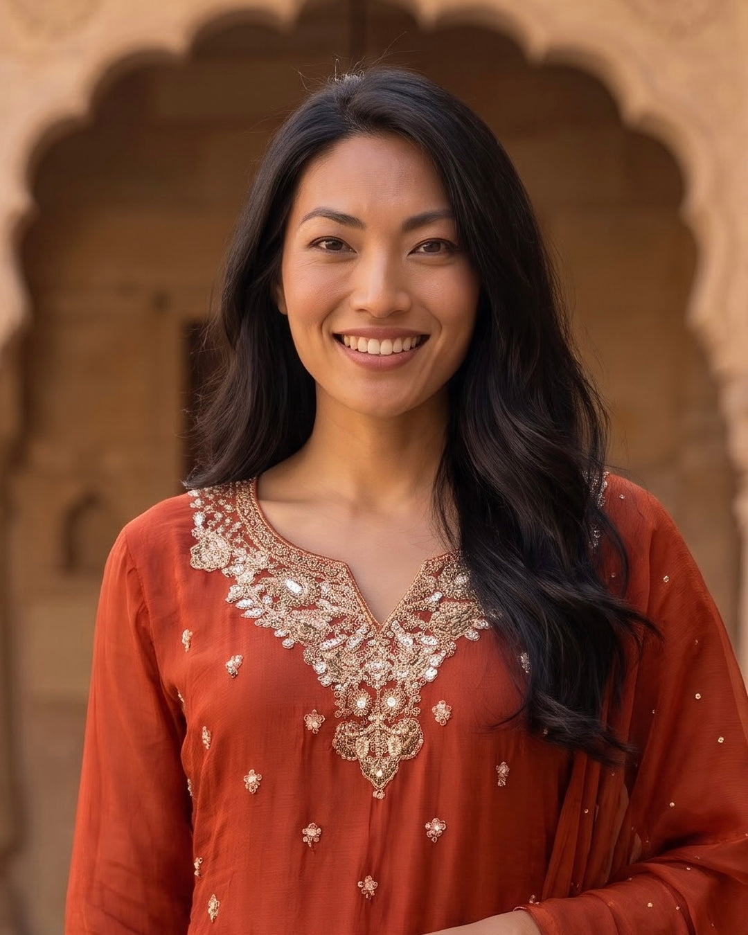 Embroidered Orange Chinnon Festive Ensemble (52600)