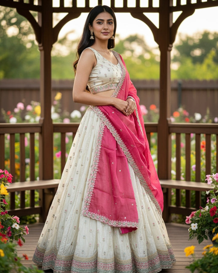Embroidered Pink Organza Bridal Dupatta (54100)