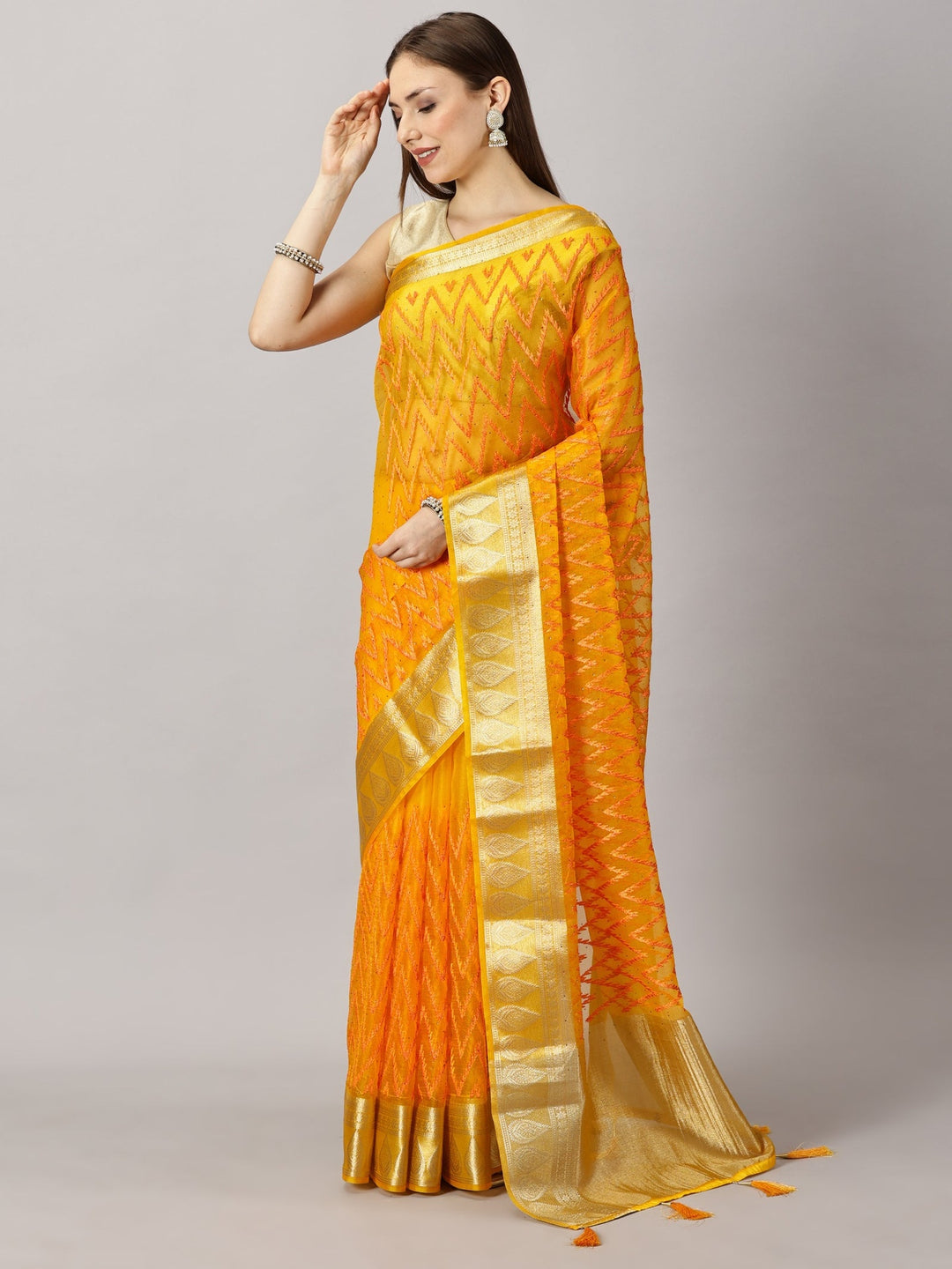 Aarohi  - Organza Yellow Zari Embroidered Saree (23764)