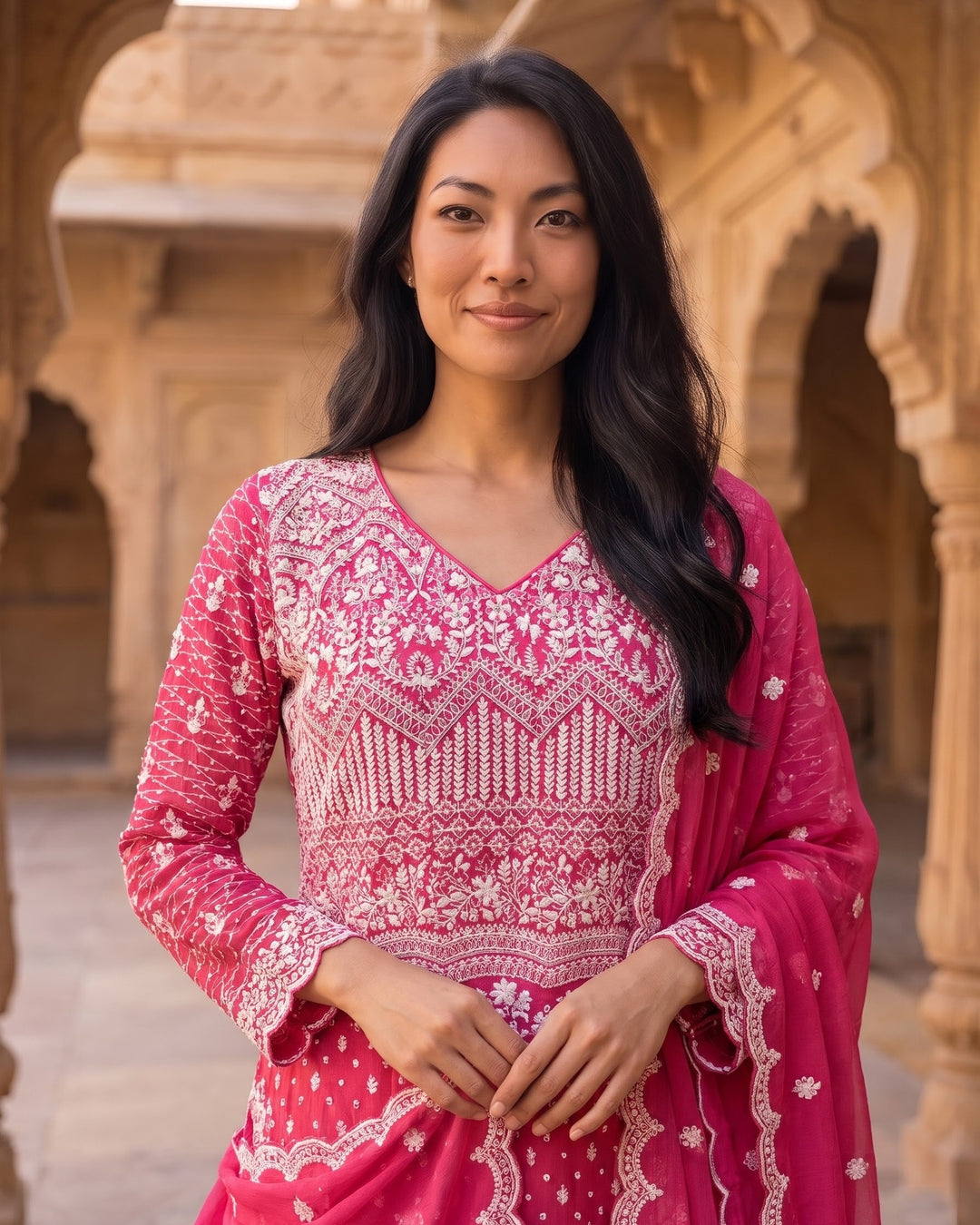 Rani Pink Embroidered georgette palazzo set (51750)