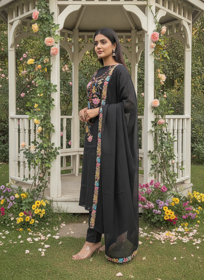 Embroidered Black Mull Unstitched Casual Elegance (58816)