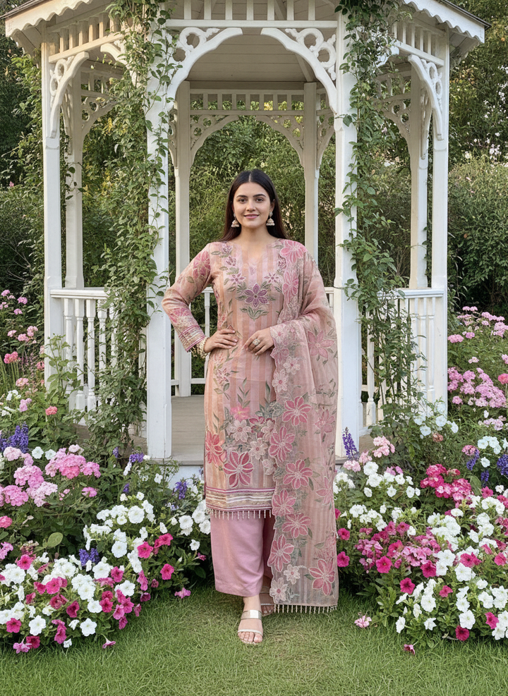 Pink Organza Embroidered Festive Unstitched Ensemble (58898)