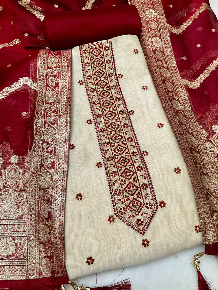 Chanderi Embroidered Unstitched Suit (45329)