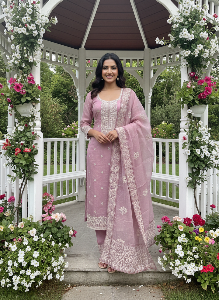 Pink Organza Embroidered Festive Unstitched Fabric (55208)