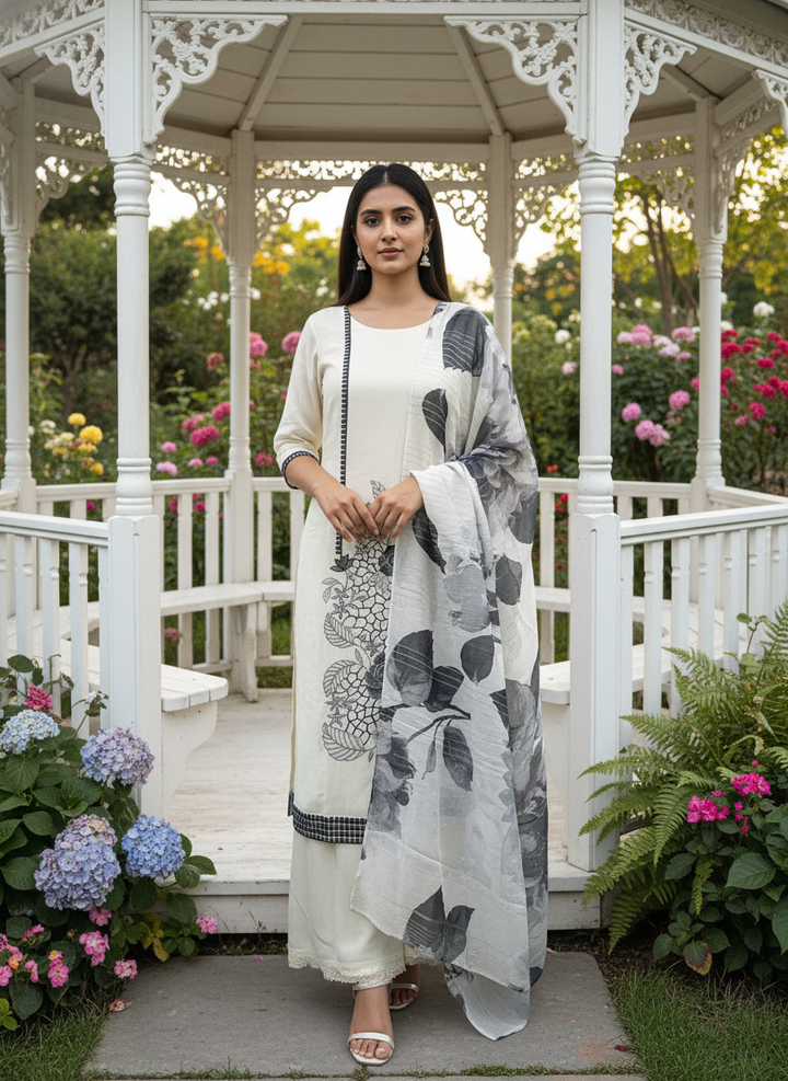 Embroidered Cream Mull Unstitched Suit (54387)
