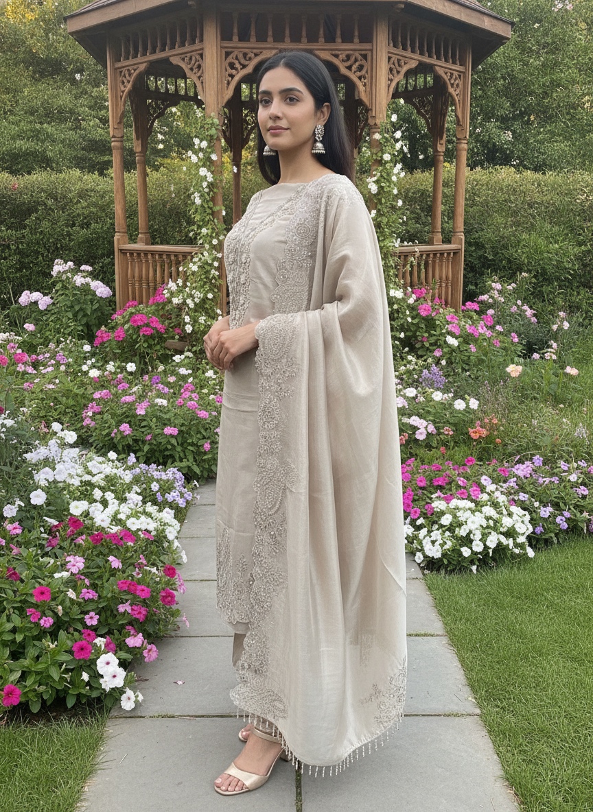 Embroidered Grey Organza Festive Unstitched Fabric (58908)